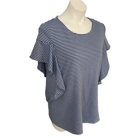 Worthington Top Womens Medium Flutter Ruffle Periwinkle Blue Stripe Work Career - Picture 13 of 14